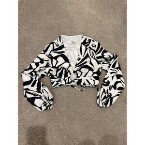 Caroline Constas Black and White Long Sleeve Cropped Top XS